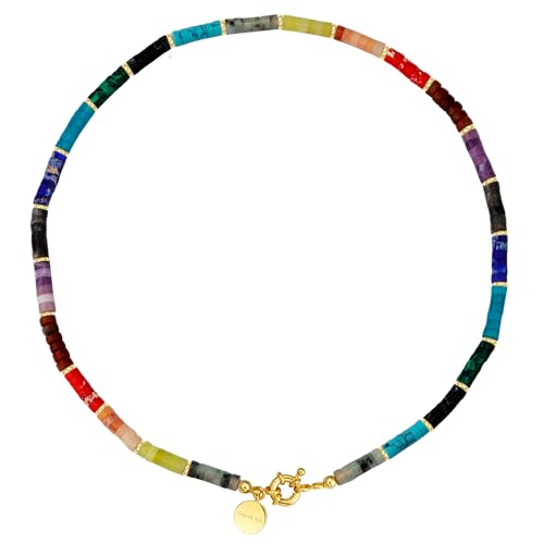 shownii Mother's Day Gift for Mom Boho Beaded Choker Necklace for Women,Gemstone Necklace Natural Stone 14K Gold Plated Handmade Necklace Jewelry Gift