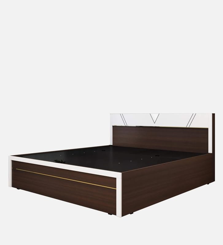 Image of Mintwud Pepperfry Engineered Wood King Size Bed with Hydraulic Storage | Wooden Double Bed Cot Palang Furniture with Headboard for Home Bedroom Living Room and Hotel (Dark Elm Finish)