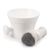 GEN'C BÉAUTY Shaving Brush and Bowl Set, Badger Style Soft Bristles, Shaving Mug with Ergonomic Handle, Rich Lather for Wet Shaving, Men’s Grooming Kit, White