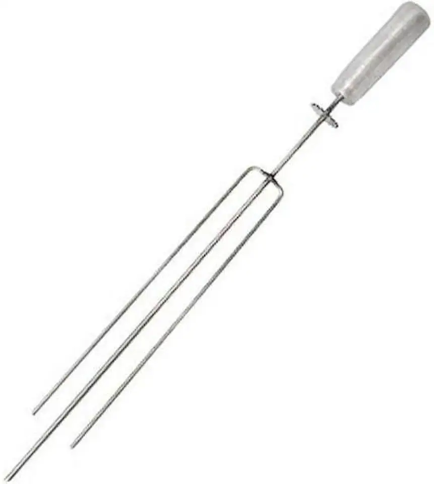 Espeto TRIDENTE Giratório Inox 65cm Cabo Revestido em Alumínio