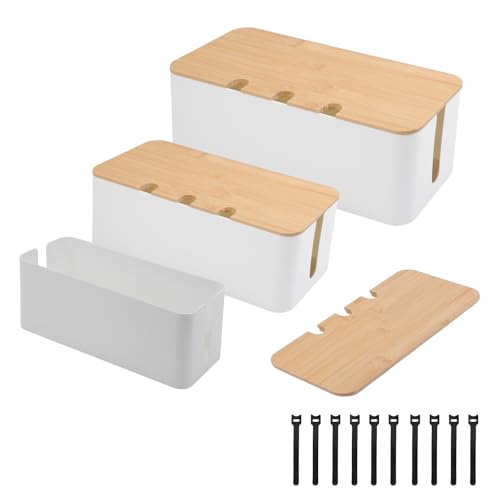 Boîte cache câble multiprise en lot de 3 avec couvercle en bambou naturel