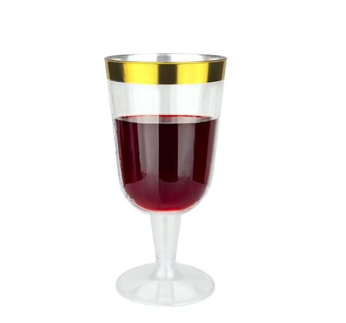 Verres à vin incassables pour fête sans vaisselle cassée avec bord doré | 50gobelets