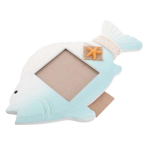 GOOHOCHY Fish Shaped Wooden Photo Frame Nautical Beach Themed Picture Frame Holder for Home Decor Creative Coastal Decoration for Fishing Table Decor
