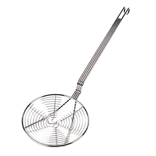 TrueCraftware- 7 Inch Round Spiral Wire Skimmer with 13 Inch Handle Nickel Plated Kitchen Strainer Spoon for Cooking Frying Pasta Rice Quinoa Fruits Vegetables