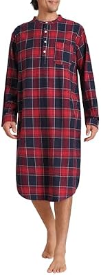 Latuza Men's Long Sleeves Cotton Flannel Nightshirt – XL Red Sleepwear for Comfort & Style