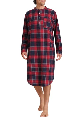 Latuza Men's Long Sleeves Cotton Flannel Nightshirt – XL Red Sleepwear for Comfort & Style