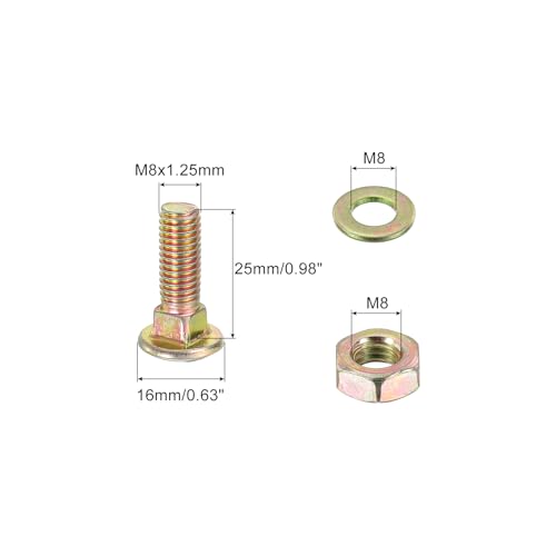 Image of uxcell M8 x 20mm Carriage Bolt Kit, 8 Set Round Head Square Neck Screws, Carriage Bolts Screws Set Includes Washers and Nuts - Carbon Steel Zinc Plated for Fastening Accessories