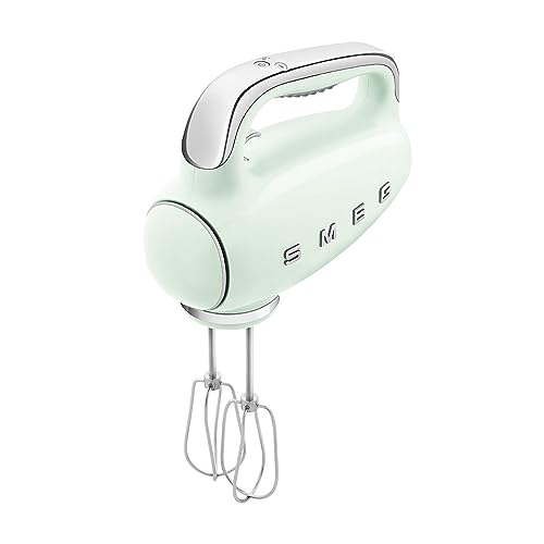Image of SMEG HMF01 9-Speed Retro Hand Mixer - 220W Motor, Smooth Start, Turbo Function, LED Timer Display, Stainless Steel Whisks, Beaters & Dough Hooks, Premium Die-Cast Aluminum Body