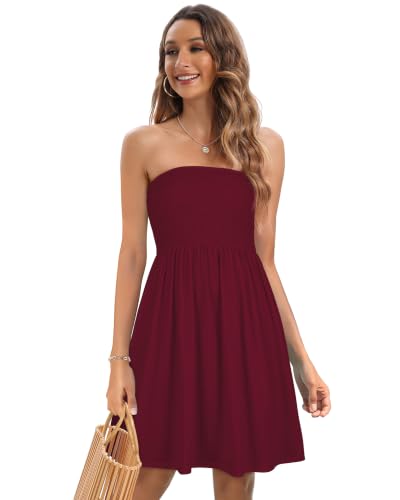 Image of Summer Dress for Women Beach Boho Strapless Cover Ups Off Shoulder Floral Sundresses