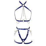 Sexy Chain Set Women Leather Harness Adjustable Waist Garter Belt Bdsm Body Bondage Punk Erotic Thigh Suspender Accessories (Blue)