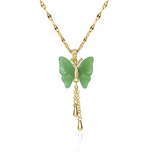 Collier papillon vert jade et blanc - Parfait pour vos soirées d'été
