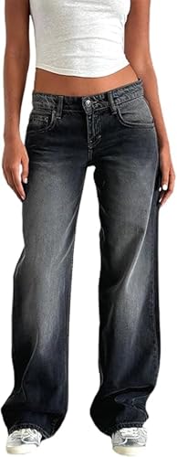 Low Rise Baggy Jeans for Women Y2k Straight Wide Leg Trendy Jeans Boyfriend Long Denim Cute Pants