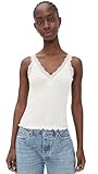 Madewell Women's Lace-Trim Ribbed Tank Top, Winter White w/White, S