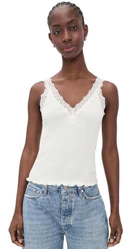 Madewell Women's Lace-Trim Ribbed Tank Top, Winter White w/White, S