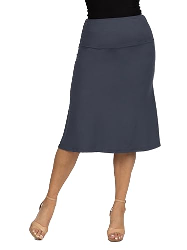 24seven Comfort Apparel A Line Elastic Waist Knee Length Skirt2