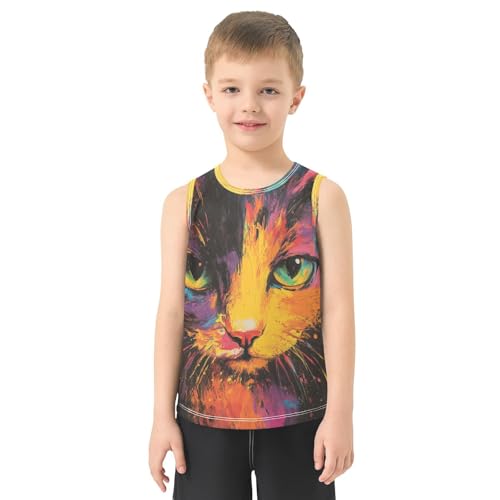 Boys Tank Top Shirts Colorful Cat Animal Lovely Sleeveless T-Shirts Crew Neck for Kids Clothing Children2