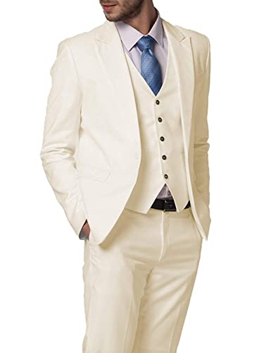 Men's 3 Pieces Suit Slim Fit Solid One Button Single Breasted Blazer Vest Pants Set2