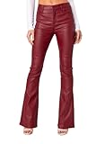 Kodaruber Women Faux Leather Flare Pants PU High Waisted Skinny Bell Bottoms Leggings Trendy Bootcut Pants with Slant Pocket(Wine Red,Large)