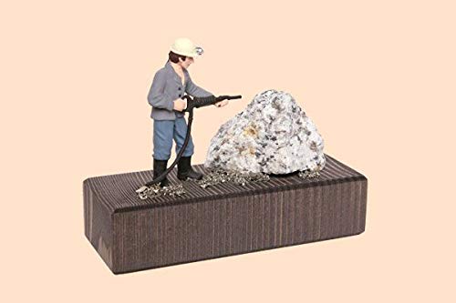 Minibergwerk Sockel, Wismutkumpel m. Bohrhammer, bunt m. Edelstein HxBxT: ca. 3 x 12 x 4,5 cm NEU Zinnfiguren Erz Abbau