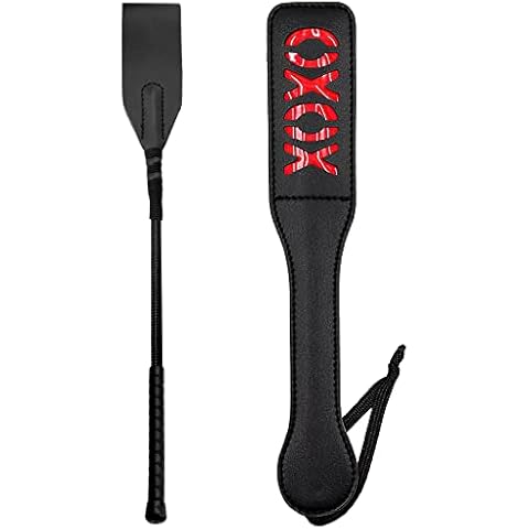 MILOPEDOX Leather Paddle Horse Crop Set of 2 Equestrian Accessories - Horse Training Paddle Whip - Small Leather Whip Paddle - Paddle Double Layer Black Riding Whip - Equestrian Riding Whip Crop Cover