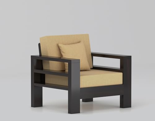 Image of Furniture Solid Sheesham Wood 1 Seater Sofa Set | Multipurpose Wooden Single Seater Lounge Sofa Set Furniture for Living Room, Home and Office (Walnut Finish)