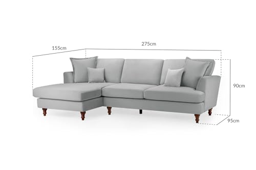 Honeypot Sofa - Bari Corner Sofa for Living Room - Left Hand Facing 4 Seater Corner Couch Upholstered in Grey Velvet | Setup Included | Made in EU | Built to Last (Left Hand Facing Corner, Grey) - Image 2