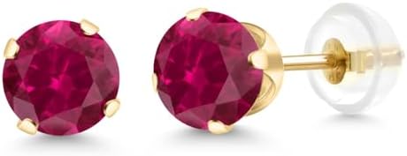 Gem Stone King 14K Gold Gemstone Birthstone Solitaire Stud Earrings | Round 6MM | Gold Earrings For Women Men