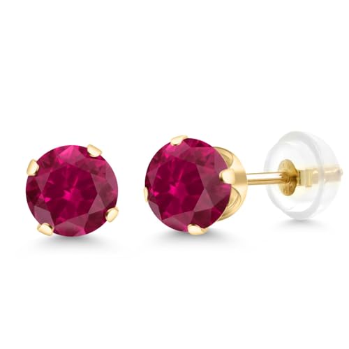 Gem Stone King 14K Gold Gemstone Birthstone Solitaire Stud Earrings | Round 6MM | Gold Earrings For Women Men