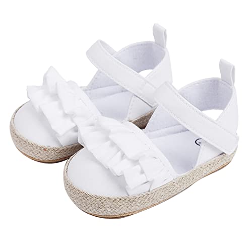 Baby Boy Girl Sandals Infant Shoes First Walkers Prewalkers Ruffles Non-Slip Soft Sole Prewalker (White, 11 Infant)