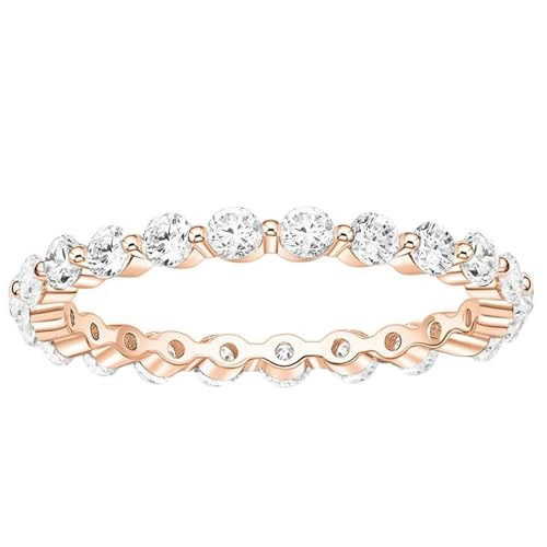 Elegante anillo de compromiso de plata de ley para mujer, con circonita cúbica redonda de 2,5 mm, oro rosa, talla N 1/2