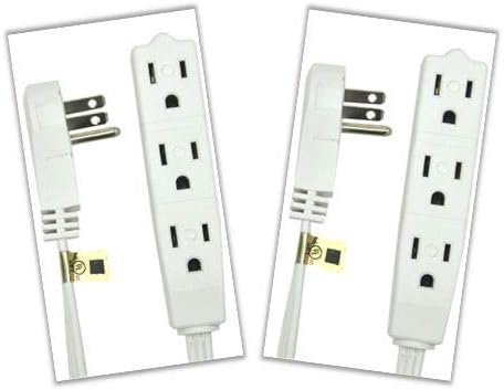 Electes 20 Feet Extension Cord/Wire, 3 Prong Grounded, 3 outlets, Angled Flat Plug, UL Listed, White {2 Pack}