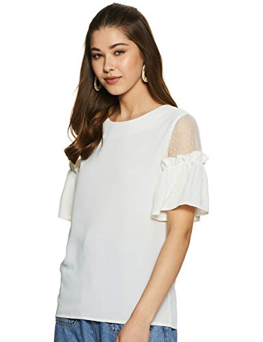 Image of RARE Women Blue Solid Cold Shoulder Top (EP2055)