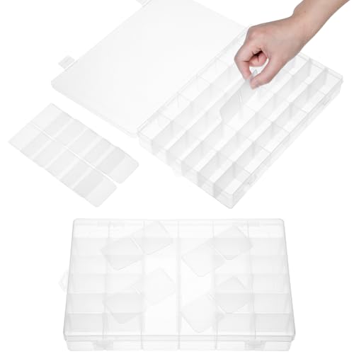 Image of Sawysine 12 Pack Modern Plastic Storage Box with 36 Removable Dividers, 10.75 x 6.93 x 1.73 Inches, Transparent, Waterproof, Fishing Tackle Organizer Box