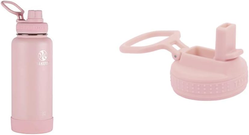 Takeya Actives Insulated Stainless Steel Water Bottle with Spout Lid, 32 Ounce, Blush & Actives Straw Lid for Insulated Water Bottle, Wide Mouth, Blush