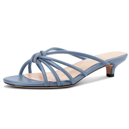 Image of TNYNFBEB Womens Sandals Mules Low Kitten Heel Open Toe Shoes Slip-on Slingback Prom Party Dress Summer 1.4 Inches Heels