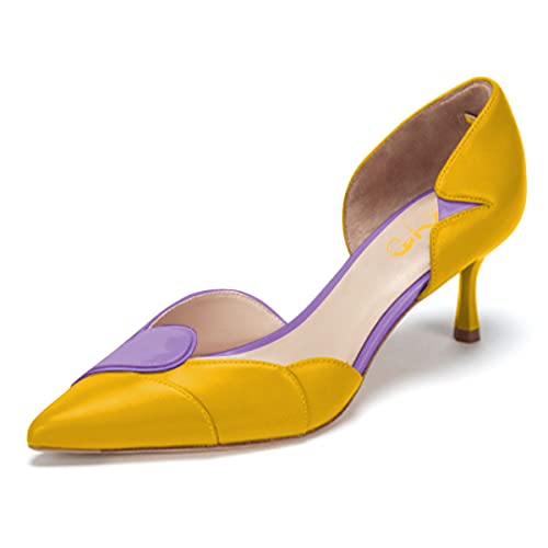 Image of XYD Women's Pumps, Elegant Pointed Toe, D'Orsay Kitten Low Heels, Rhinestone Studs, Slip-On Satin Shoes for Wedding