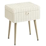 SONGMICS Rectanglular Vanity Stool Chair with Storage, Dressing Table Stool, Footrest Footstool Ottoman, Metal Legs, Adjustable Feet, for Living Room, Bedroom, Makeup Room, Cream White LOM505WZ03