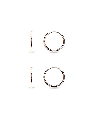 Hoops & Loops Rose Gold Flashed Sterling Silver 1.2mm Set of Two Endless Hoop Earrings, 10mm