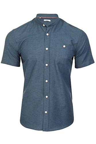 Xact - Camisa Oxford para hombre con cuello de abuelo, manga corta vaquero azul XXL