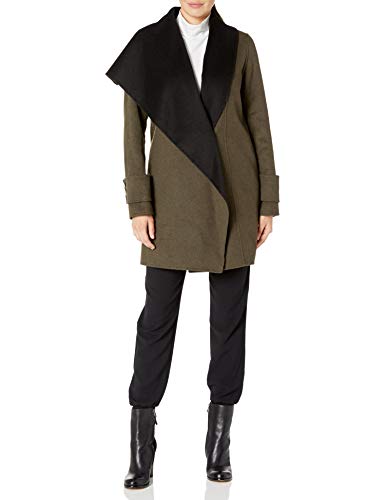 Calvin Klein Women's Double Face Wool Coat, Loden Black, Medium