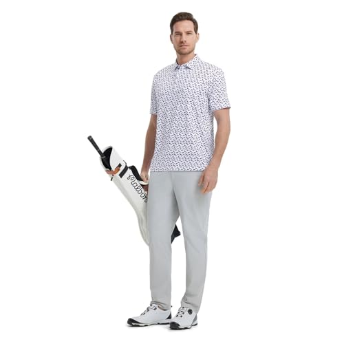 Image of M MAELREG Mens Golf Shirt Short Sleeve Dry Fit Print Moisture Wicking Performance Patterns Collared Polo Shirt