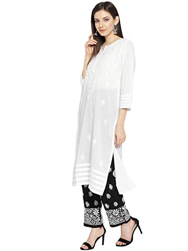 Image of Ada Hand Embroidered Lucknowi Chikankari Cotton Kurta Set for Women A100021