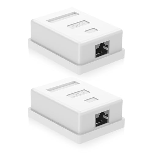 VCELINK Cat6 RJ45 Netzwerkdose Aufputz Geschirmt 1-Port Kompatibel mit UTP Cat6/Cat5e/Cat5 Verseilten Oder Soliden Netzwerkkabeln Weiß 2 Stück