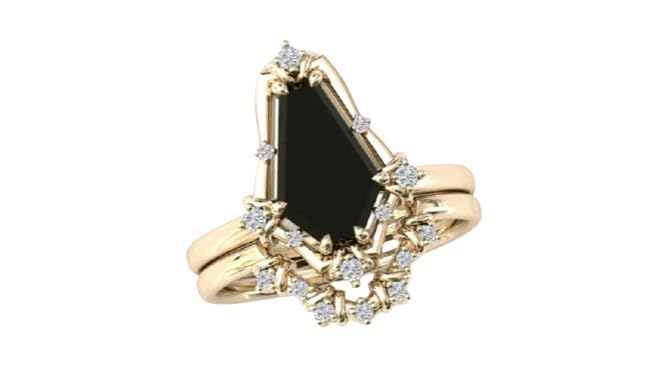 Vintage 1.00 CT Coffin Shaped Black Onyx Engagement Ring For Women Coffin Shaped Wedding Ring Set Coffin Cut Gemstone Ring Set Anniversary Ring Set3