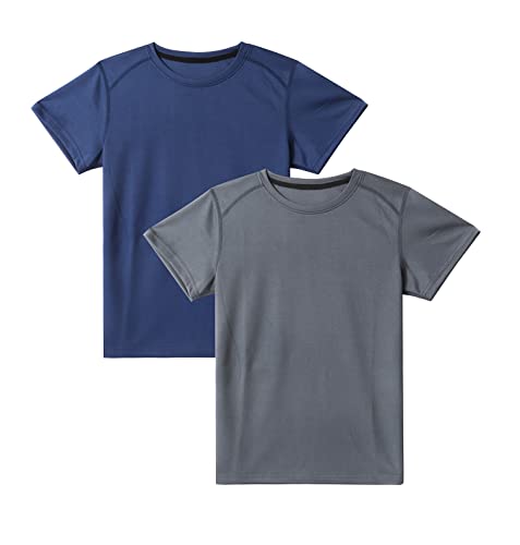 Danichins Boys Athletic Short-Sleeve Shirt Active Mesh Tee Loose Sports T-Shirt, Pack Of 2 (Navy, Grey, 7) #TOP30