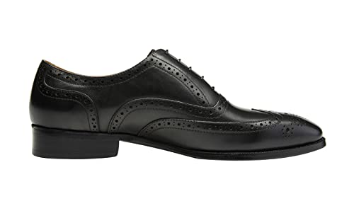 Image of Santimon Mens Dress Shoes Leather Oxfords Wingtip Brogue Tuxedo Business Casual Wedding Shoes for Men