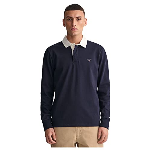 GANT Herren SOLID Heavy Rugger Langarm Rugby Shirt, Evening Blue, XL