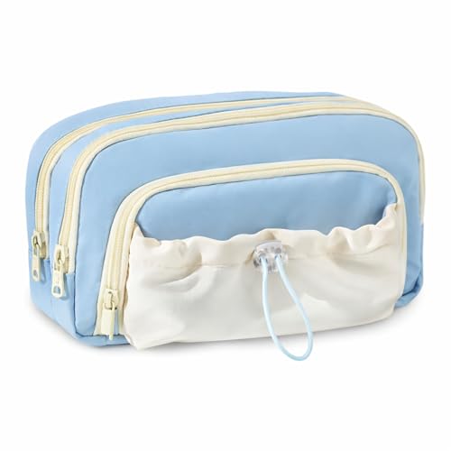 Image of Kawaii Cute Aesthetic Pencil Case for Students | Large Capacity Multi-Pocket Pencil Pouch with Zipper | Cartoon Stationery Organizer Bag for School, College & Office Supplies (Dori - Blue)