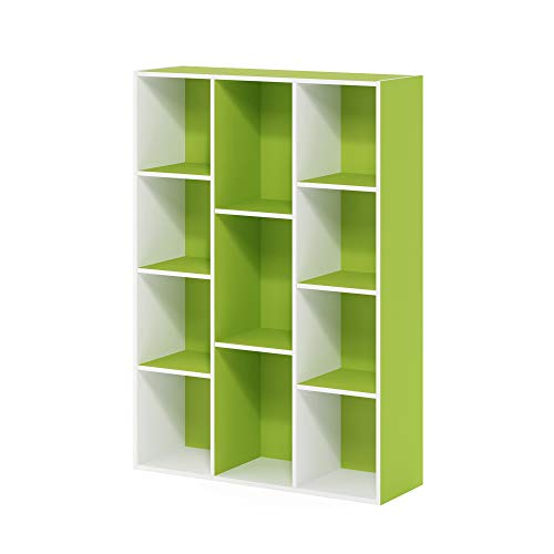 Furino 11107WH/GR Luder Series Bookshelf, 11 Tiers, Width 29.3 x Depth 9.4 x Height 41.3 inches (73.9 x 23.9 x 105.9 cm), White/Green