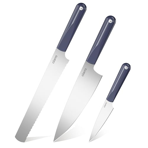 CIARRA Kitchen Knife Set, 3 Pcs Knife Set with Ultra Sharp Blade and Ergonomic Soft Handles for Precision Cutting, Includes Bread Knife, Chef's Knife&Utility Knife, Ideal for Home&Professional Use